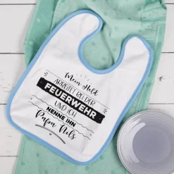 Baby Lätzchen in weiß/blau mit Ihrem Spruch persönlich bedruckt