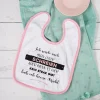 Baby Lätzchen in weiß/rosa mit Ihrem Spruch individuell gestaltet