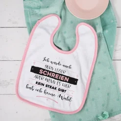 Baby Lätzchen in weiß/rosa mit Ihrem Spruch individuell gestaltet