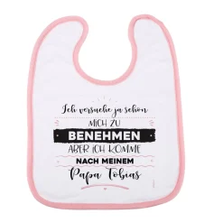 Baby Lätzchen in weiß/rosa mit Ihrem Spruch individuell gestaltet