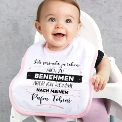 Baby Lätzchen in weiß/rosa mit Ihrem Spruch individuell gestaltet