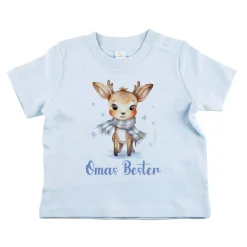 Babyshirt in blau mit niedlichem Rentier und Wunschtext