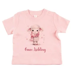 Babyshirt in Rosa mit Schäfchen und Wunschtext