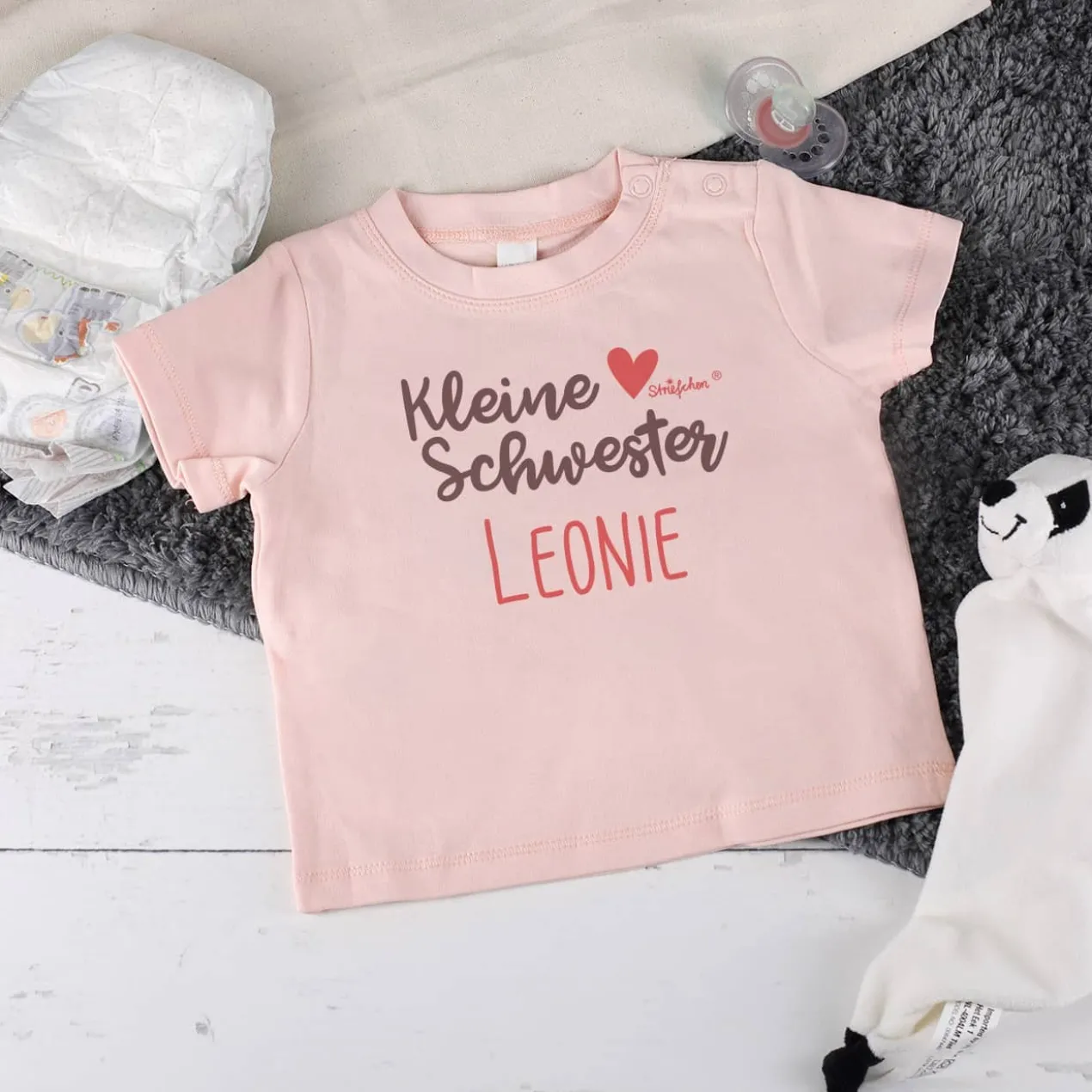 Baby Shirt Kleine Schwester / Kleiner Bruder mit Namensaufdruck