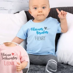 Baby Shirt Kleine Schwester / Kleiner Bruder mit Namensaufdruck