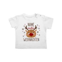 Baby T-Shirt - erstes Weihnachten - mit Name und niedlichem Rentiermotiv