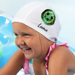 Badekappe für Kinder mit Fußballmotiv und Name personalisiert | Geschenk für Einschulung & Freizeit