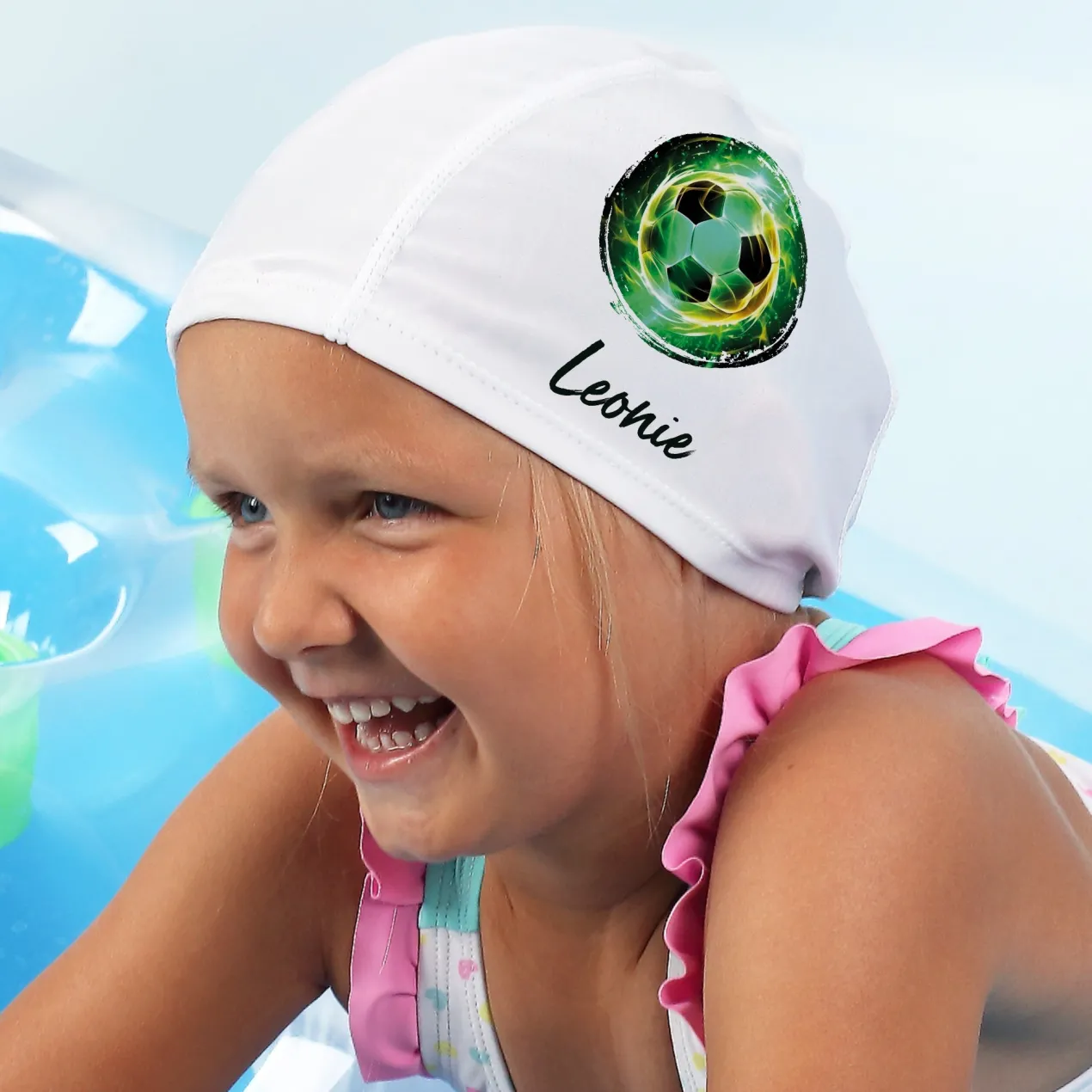 Badekappe für Kinder mit Fußballmotiv und Name personalisiert | Geschenk für Einschulung & Freizeit
