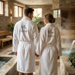 2 Bademäntel zur Hochzeit - Mr & Mrs mit Name bestickt, Unisex Gr. S-XXL