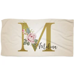 Badetuch mit Rosen-Monogramm und Name, 180x100cm