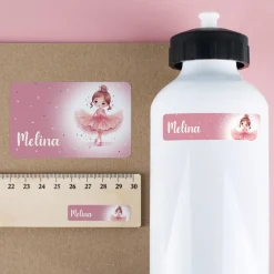 Ballerina-Aufkleber mit Name für Schulmaterial und mehr (100 Stück)