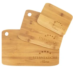 Bambusbrettchen im 3er Set - Sterneküche - mit Namensgravur