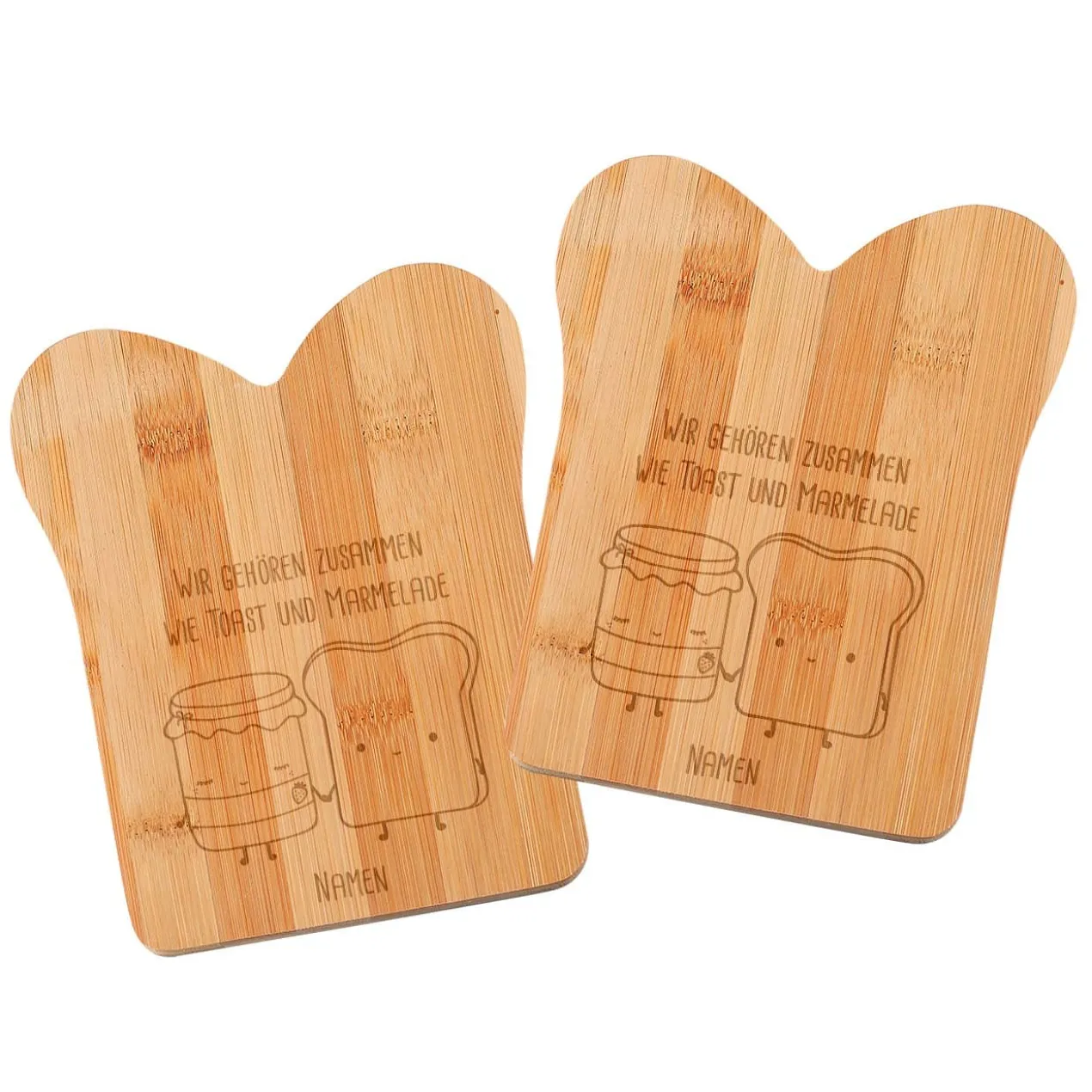 Bambusbrettchen im Set mit Toast und Marmelade und Spruch