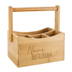 Bastelkram - Bambuskiste für Buntstifte und Bastelutensilien mit Ihrem Wunschnamen