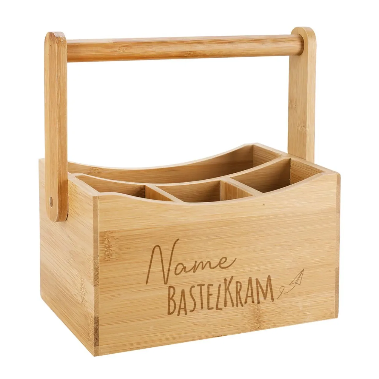 Bastelkram - Bambuskiste für Buntstifte und Bastelutensilien mit Ihrem Wunschnamen
