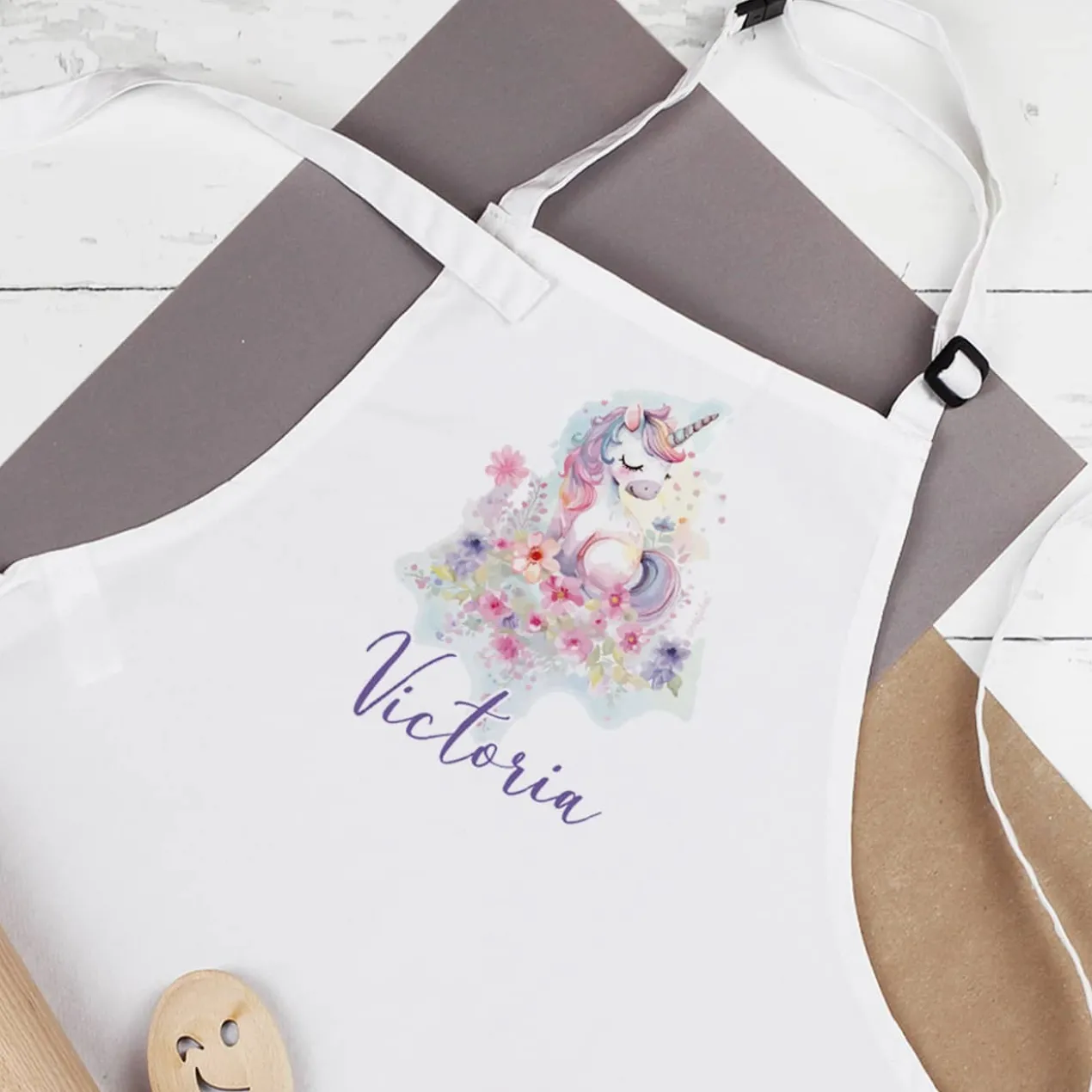 Bastel- & Werkenschürze mit Einhorn-Motiv und Name