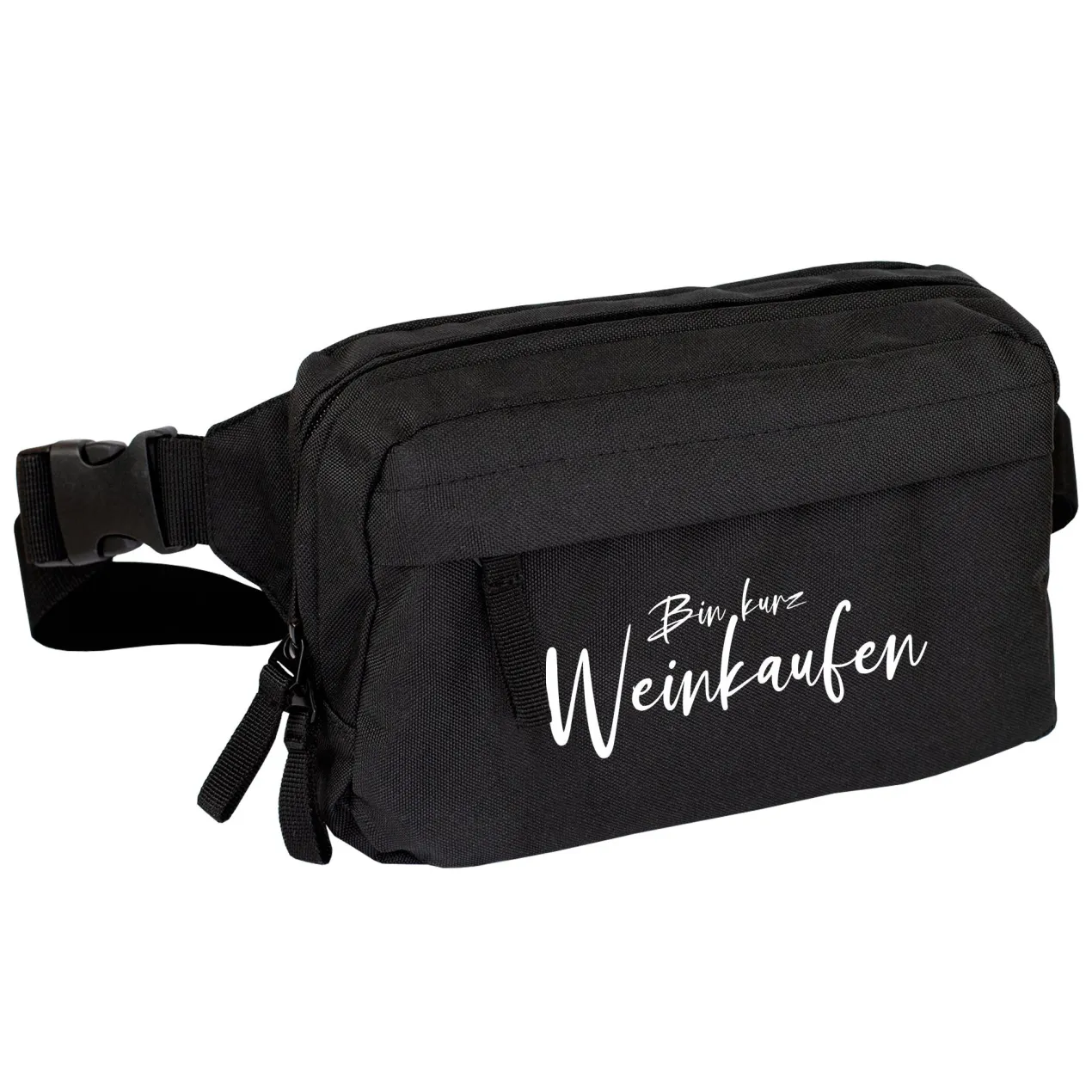 Bauchtasche 'Bin Weinkaufen' in Schwarz & Rosa | Umhängetasche als Geschenk für Frauen & Weinliebhaber