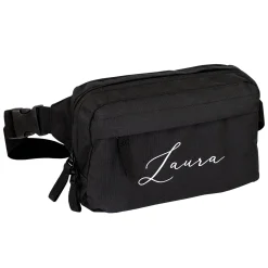 Bauchtasche mit Name personalisiert in schwarz oder rosa | Gürteltasche als Geschenk für Frauen