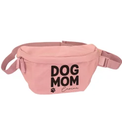 Bauchtasche personalisiert mit Name in Beige o. Rosa 'Dog Mom' | Gürteltasche für Hunde Mama & Frauen
