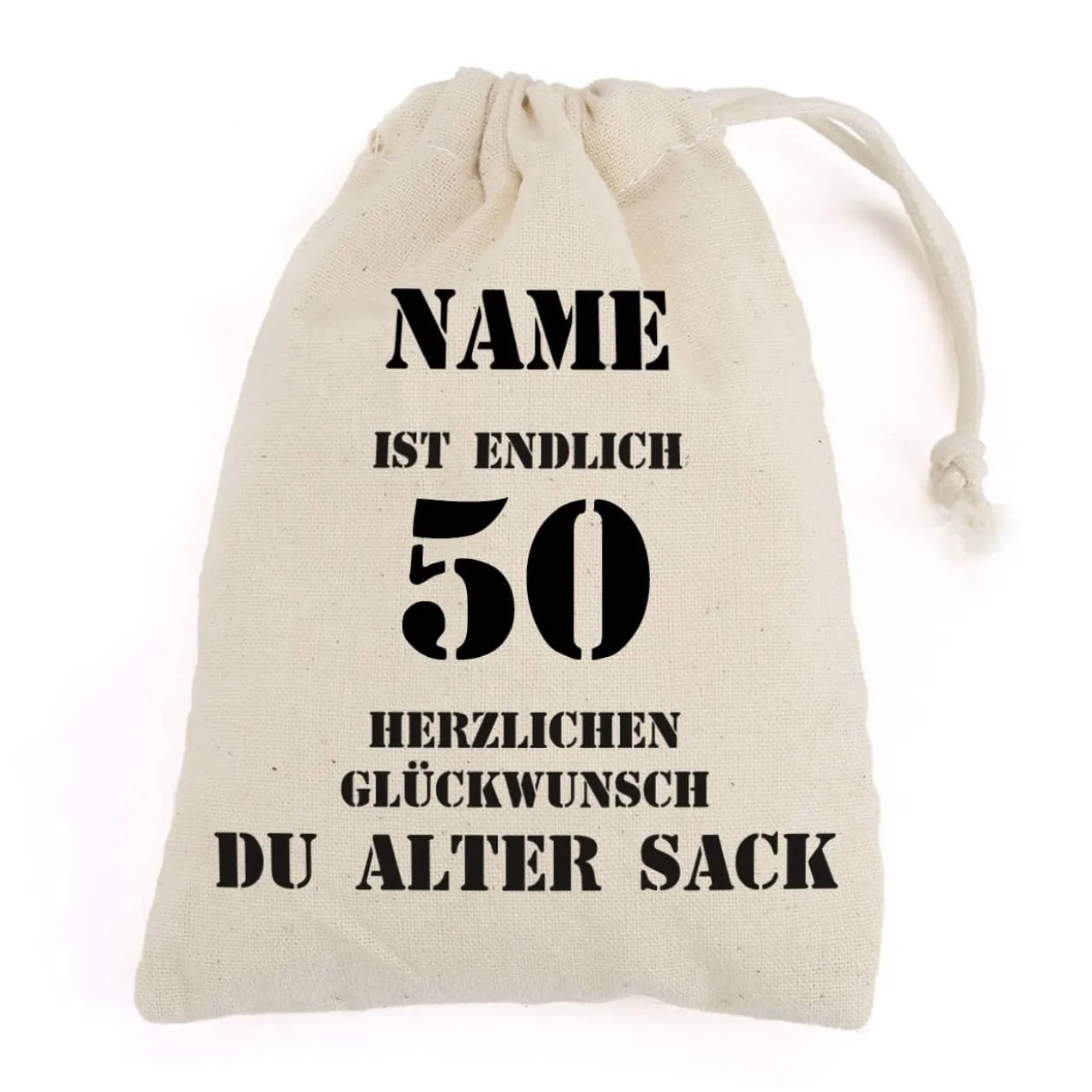 Baumwollbeutel mit Zuziehkordel für den 50jährigen alten Sack