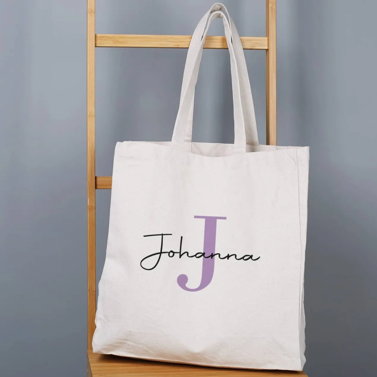 Baumwollshopper mit Initiale und Name in 4 verschiedenen Farben