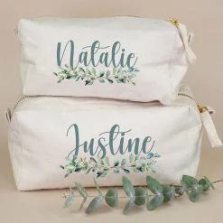 Beautycase & Schlampermäppchen mit Eukalyptus Motiv und Name personalisiert | Canvas Tasche 2 Größen