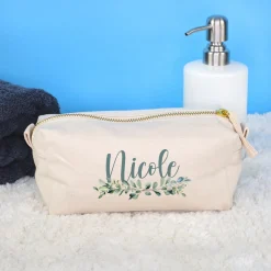 Beautycase & Schlampermäppchen mit Eukalyptus Motiv und Name personalisiert | Canvas Tasche 2 Größen