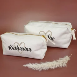 Beautycase & Schlampermäppchen mit Herz und Name personalisiert | Tasche als Geschenk für Frauen