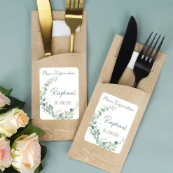 Bedruckte Bestecktaschen im 10-er Set zu besonderen Anlässen - Eukalyptus