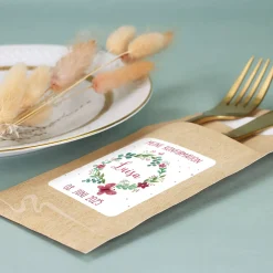 Bedruckte Bestecktaschen im 10-er Set mit Wunschtext, Datum und Name