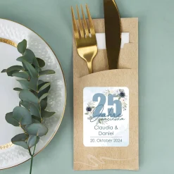 Bedruckte Bestecktaschen im 10-er Set zur Silbernen Hochzeit