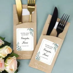 Bedruckte Bestecktaschen im 10-er Set zur Hochzeit - Eukalyptus