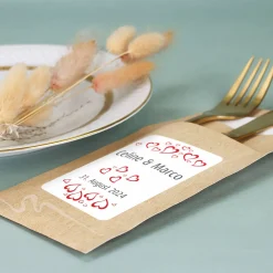 Bedruckte Bestecktaschen im 10-er Set zur Hochzeit mit Herzen