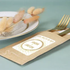 Bedruckte Bestecktaschen im 10-er Set zur Hochzeit - Schön, dass du da bist! - Gold Konfetti