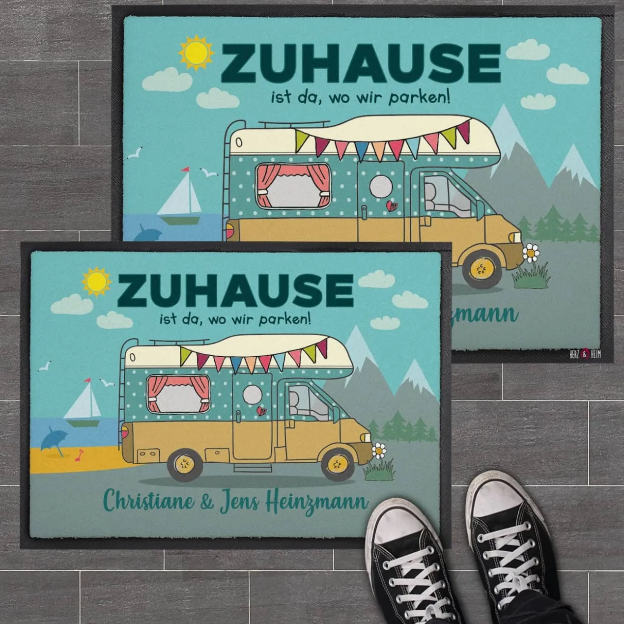 Bedruckte Fußmatte mit Wohnmobil
