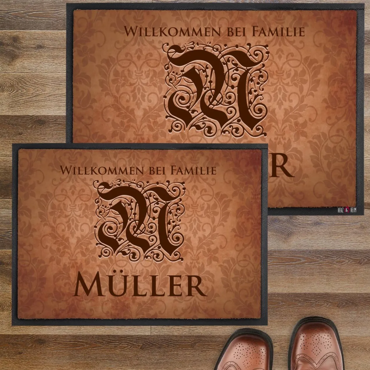 Bedruckte Fussmatte mit Monogramm & Text personalisiert im Vintage-Stil