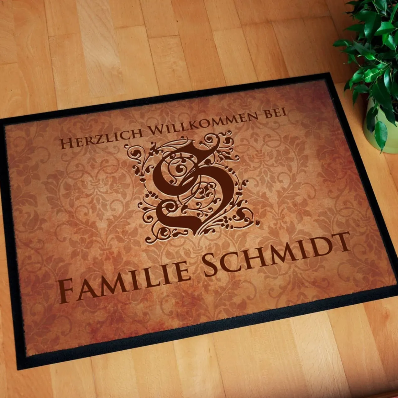 Bedruckte Fussmatte mit Monogramm & Text personalisiert im Vintage-Stil