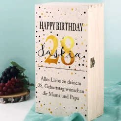Bedruckte Holzbox als Geschenkverpackung zum Geburtstag