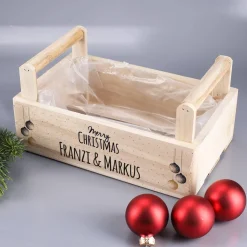 Bedruckte Holzkiste mit 2 Griffen zu Weihnachten