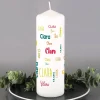 Bedruckte Kerze mit Namen in verschiedenen Schriftarten
