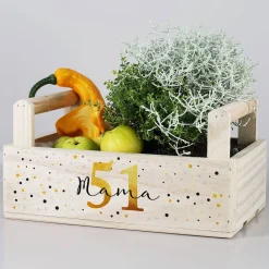 Bedruckte Pflanzkiste zum Geburtstag mit Alter und Name