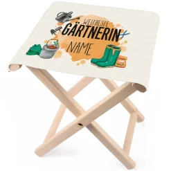 Bedruckter Klapphocker für Gärtnerinnen mit Name