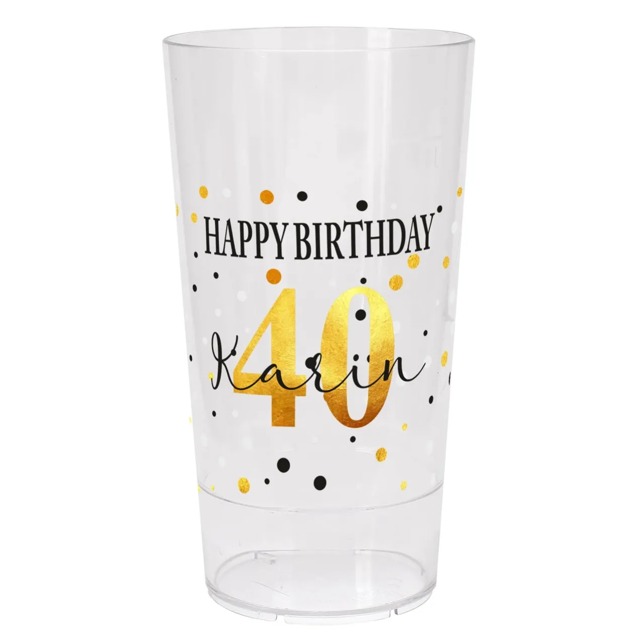 Bedruckter Stapelbecher zum Geburtstag mit Name und Alter