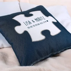 bedrucktes Jeanskissen mit Namen und Spruch