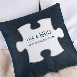 bedrucktes Jeanskissen mit Namen und Spruch