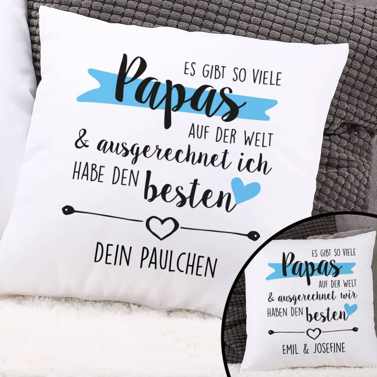 Bedrucktes Kissen zum Vatertag mit persönlichem Wunschtext