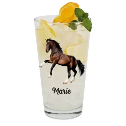 Bedrucktes Trinkglas mit Clydesdale Pferd und Name