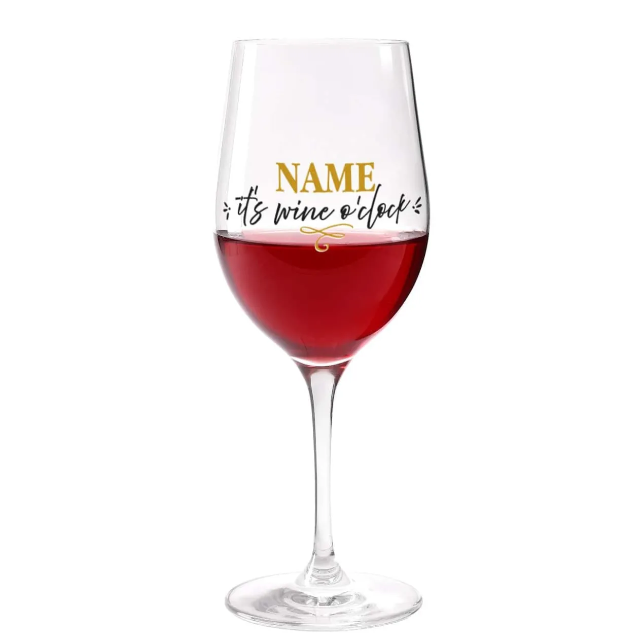 Bedrucktes Weinglas It's wine o'clock mit Name