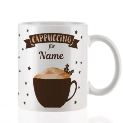 Bedruckte Tasse Winter-Cappuccino mit Name