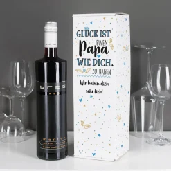 Bedruckte Verpackung mit BREE Weinflasche - für Papas zum Vatertag mit Wunschtext